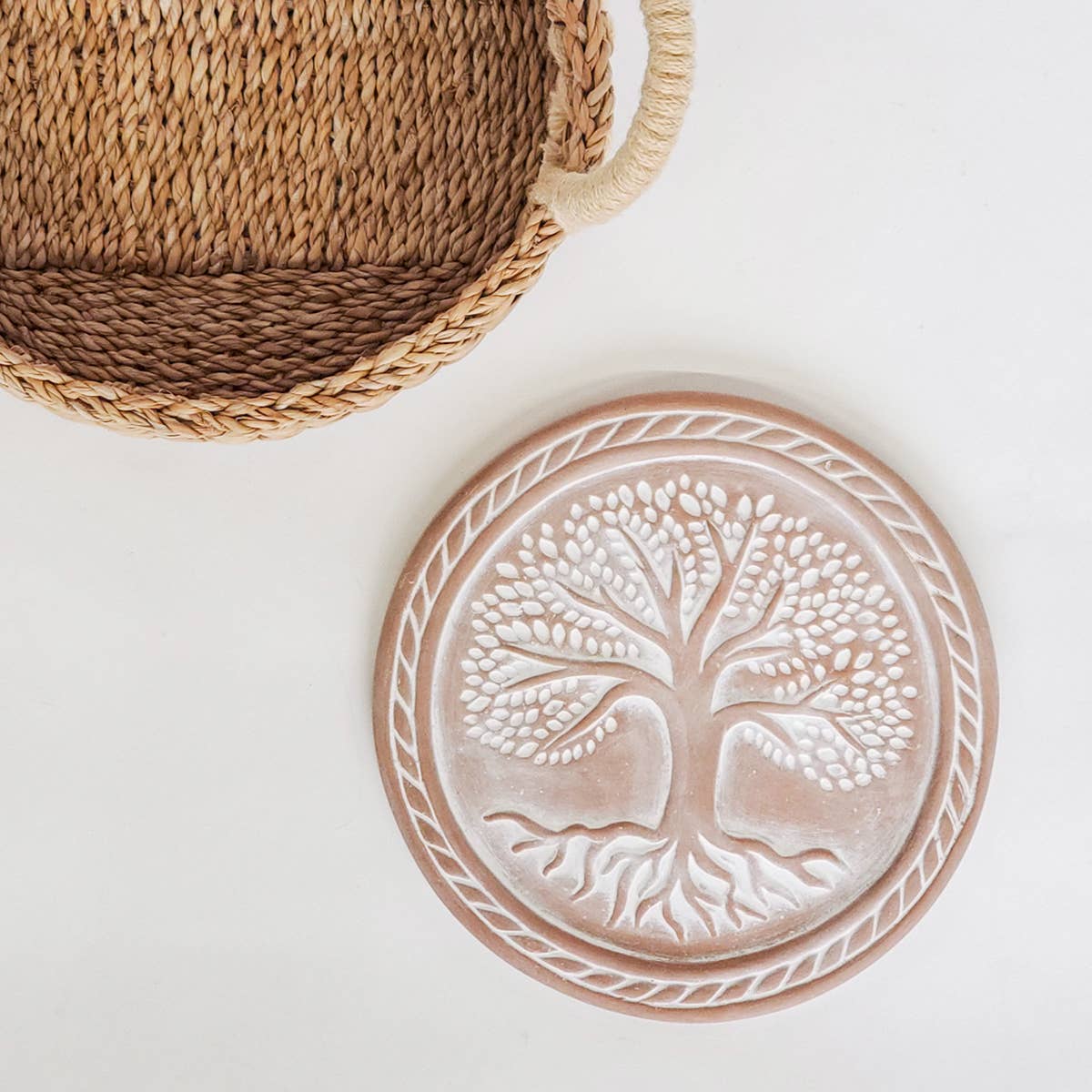 Round Handmade Bread Warmer & Wicker Basket - Tree of Life