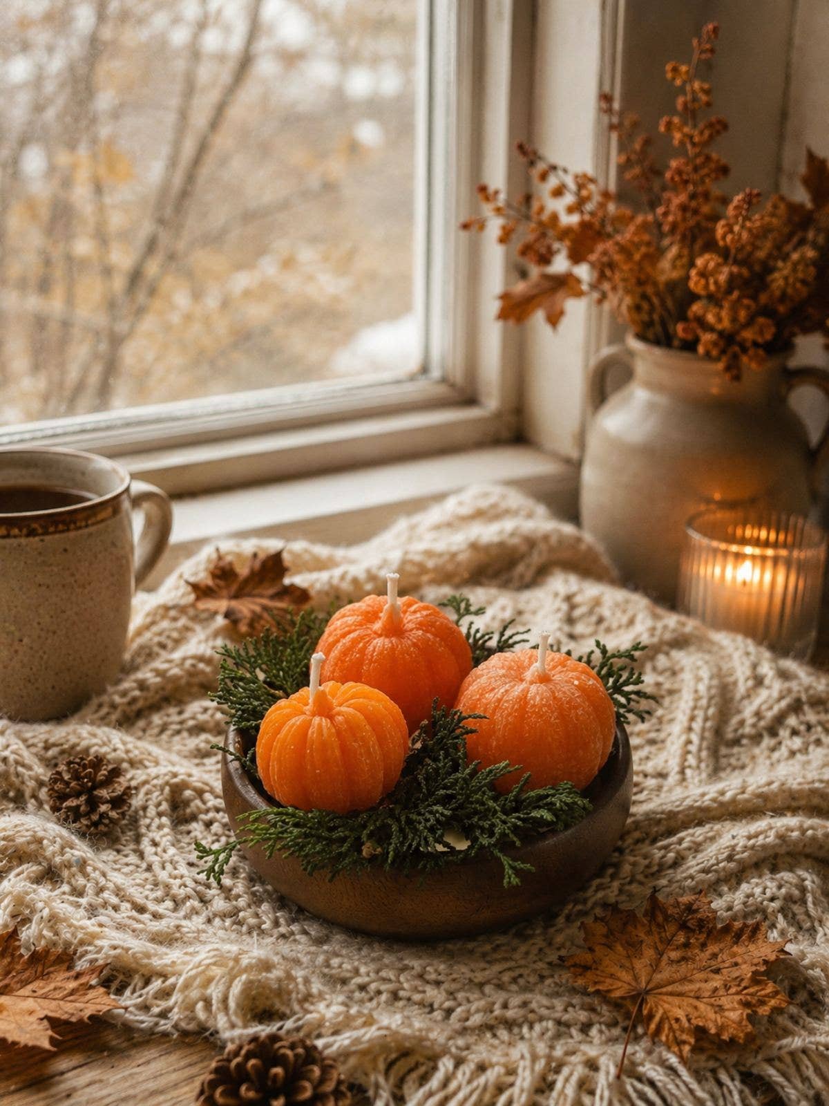 Autumn Pumpkin Wood Wick Candle Bowl