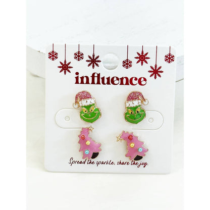 Grinch Santa & Tree Earrings