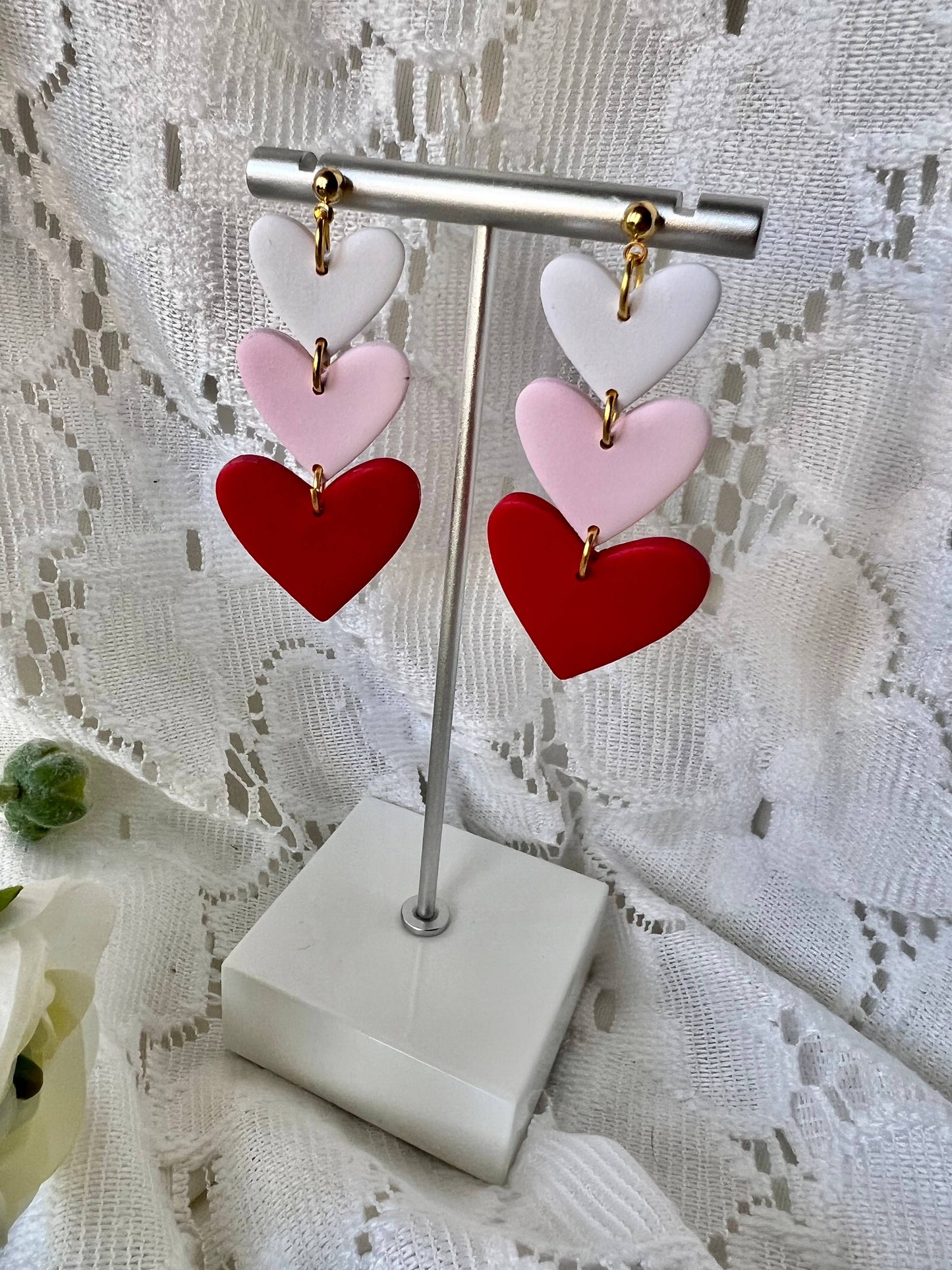 Three Tier Heart Clay Earrings