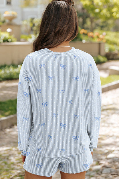 Sky Blue Dot & Bow Shorts Set