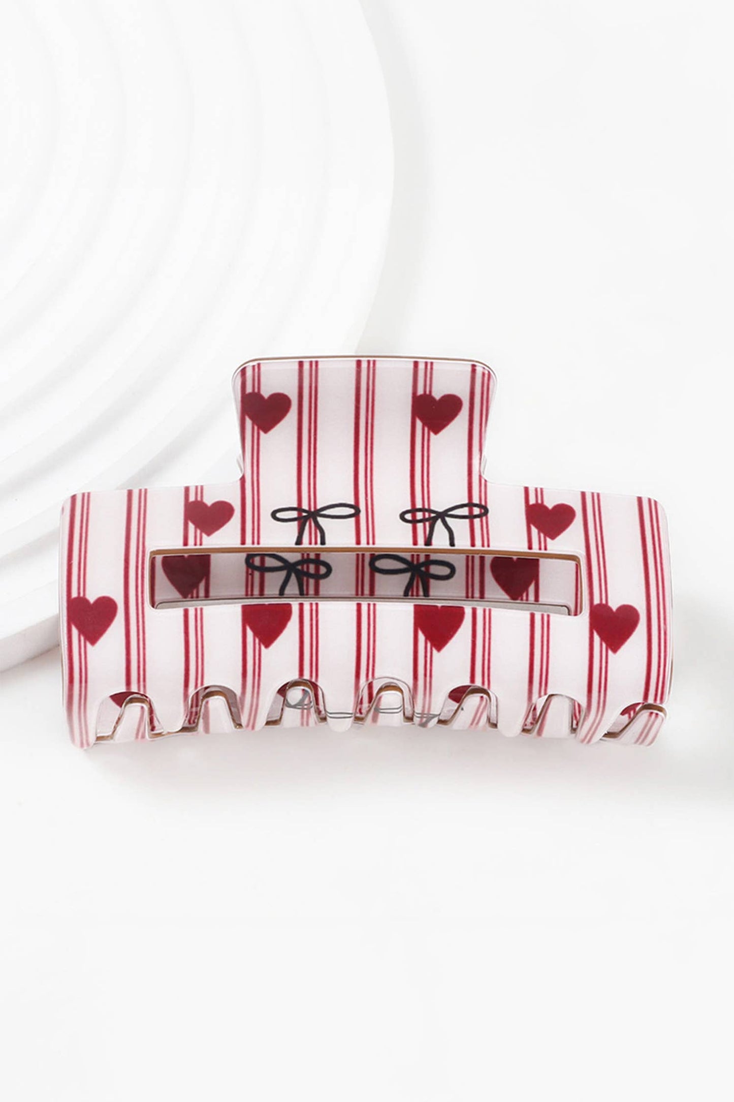 Striped Heart & Bow Rectangle Hair Claw Clip