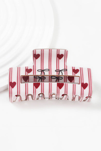 Striped Heart & Bow Rectangle Hair Claw Clip