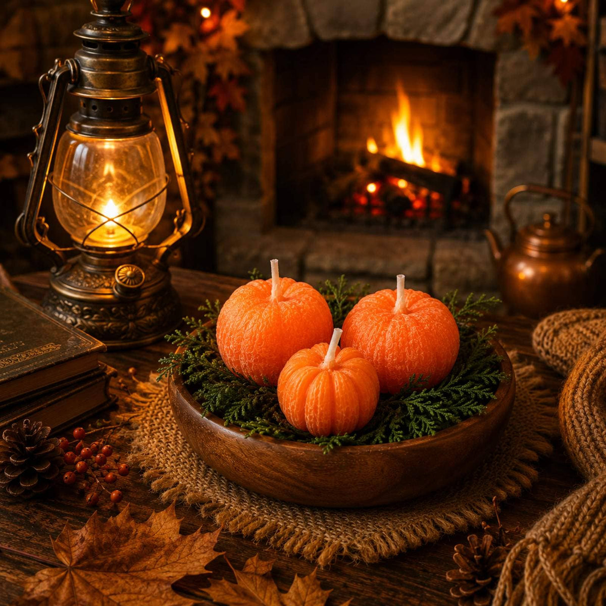 Autumn Pumpkin Wood Wick Candle Bowl