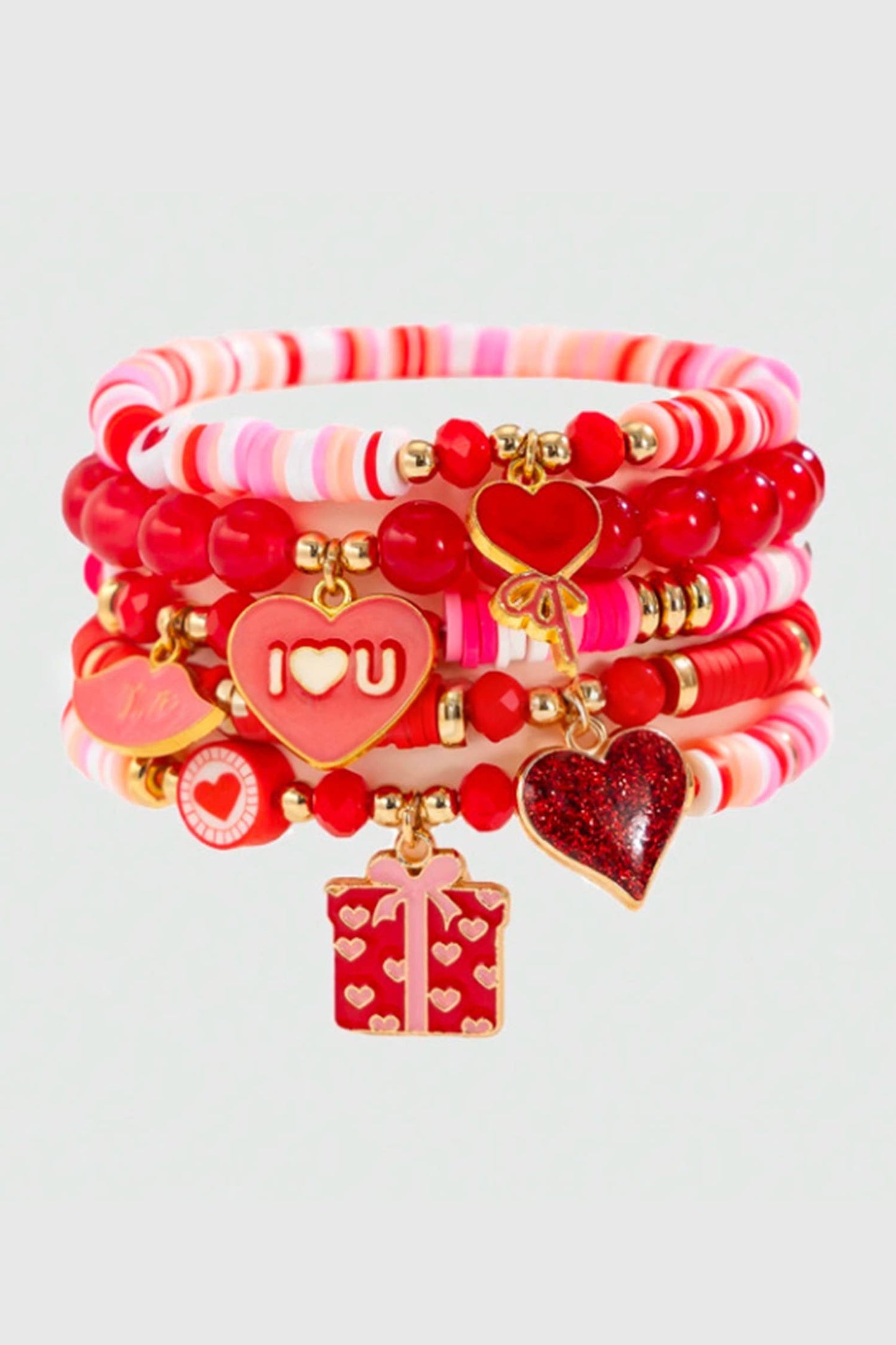 I Love U Valentine's Day Bead Bracelet Set