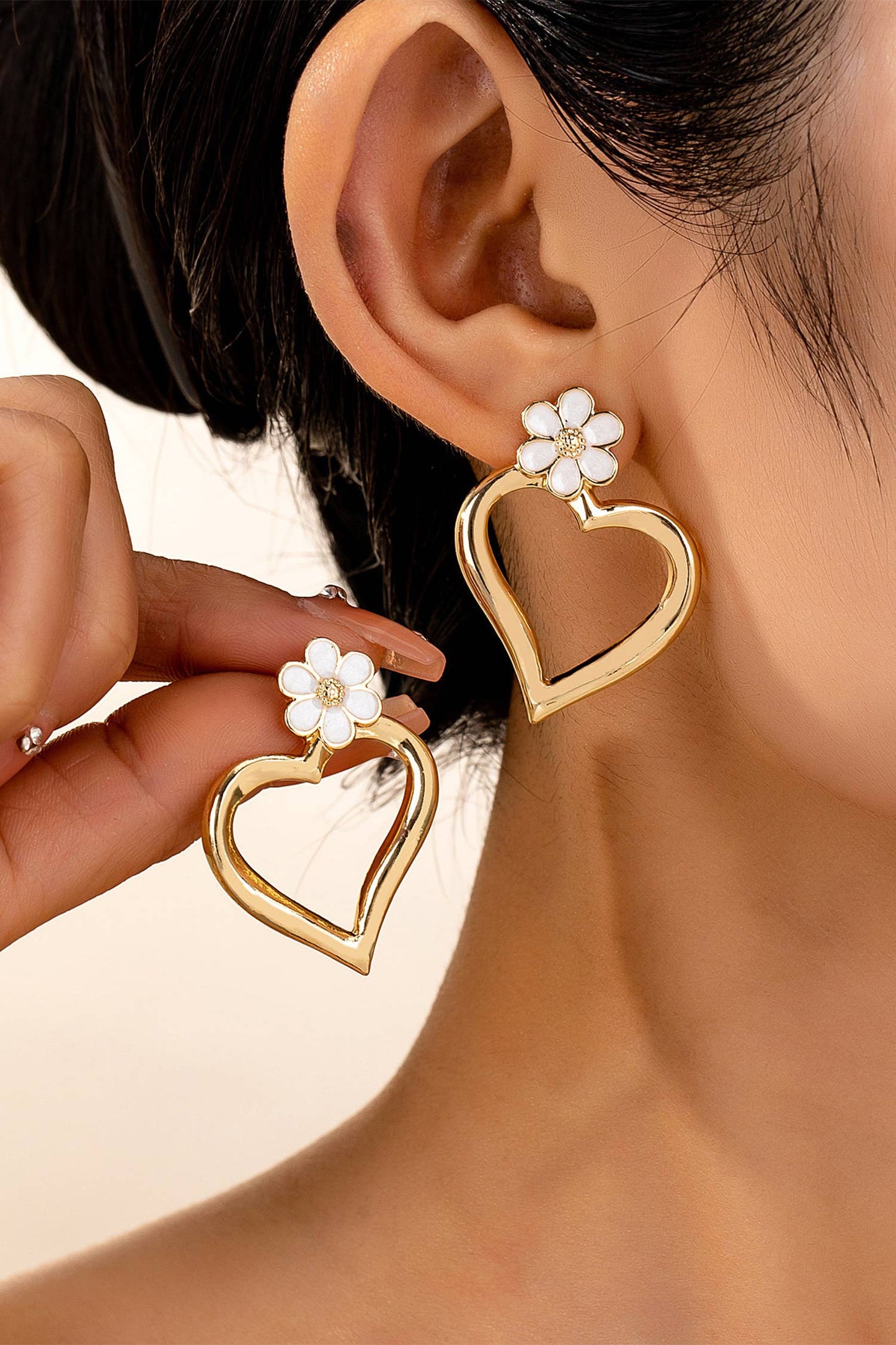 Dainty Hollowed Heart & Flower Stud Earrings