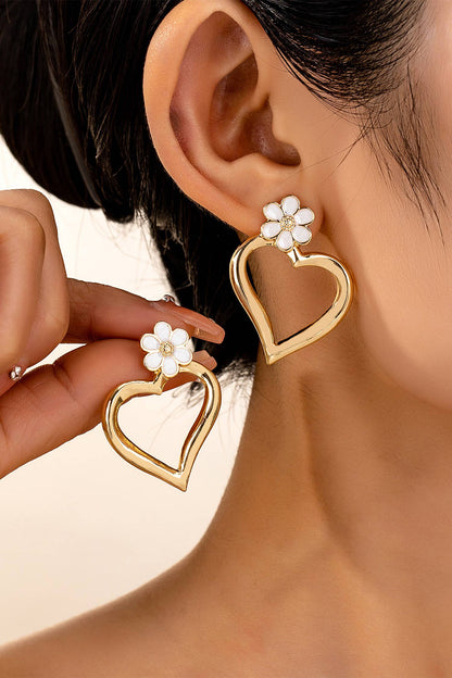 Dainty Hollowed Heart & Flower Stud Earrings