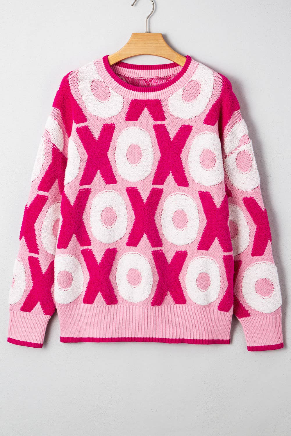 XOXO Pattern Drop Shoulder Sweater