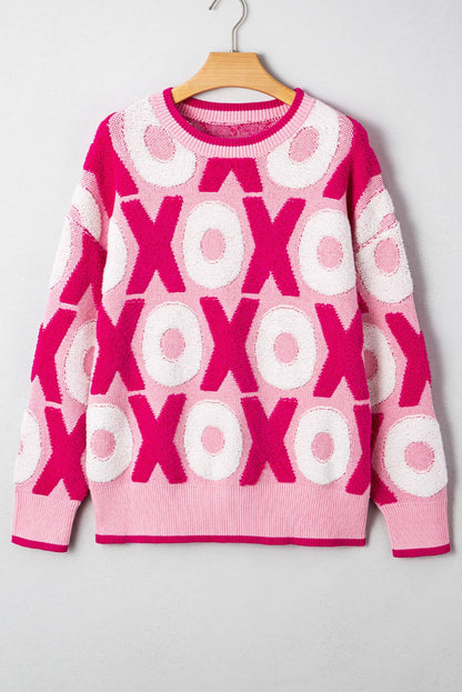 XOXO Pattern Drop Shoulder Sweater