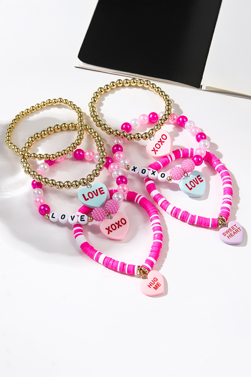 Valentine Heart Beaded Elastic Bracelet Set