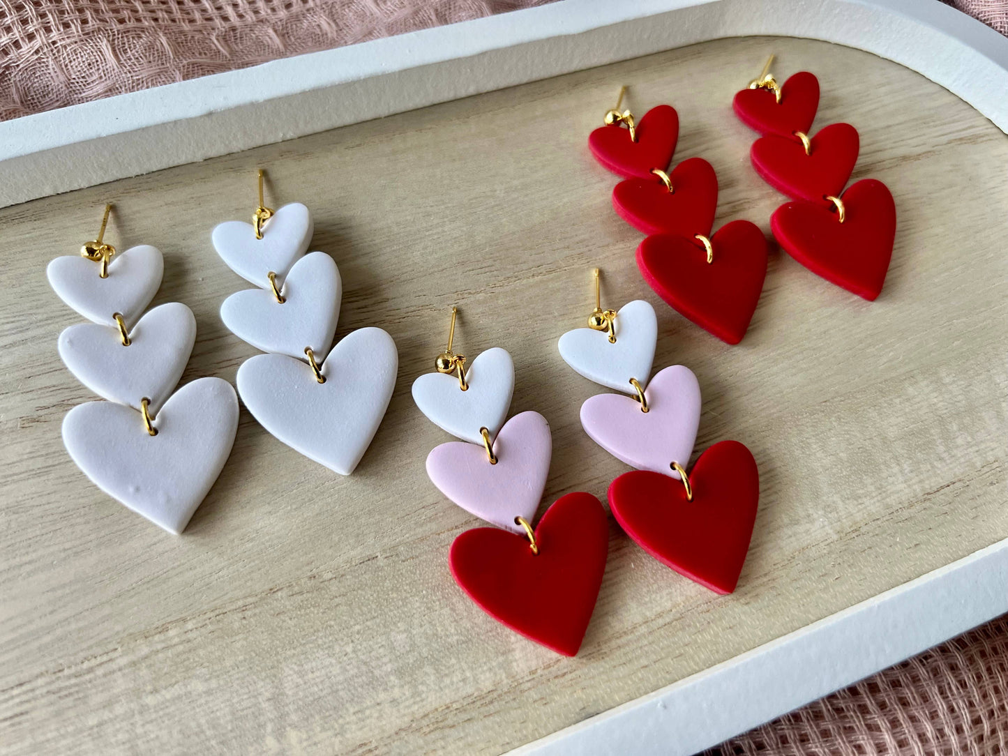 Three Tier Heart Clay Earrings