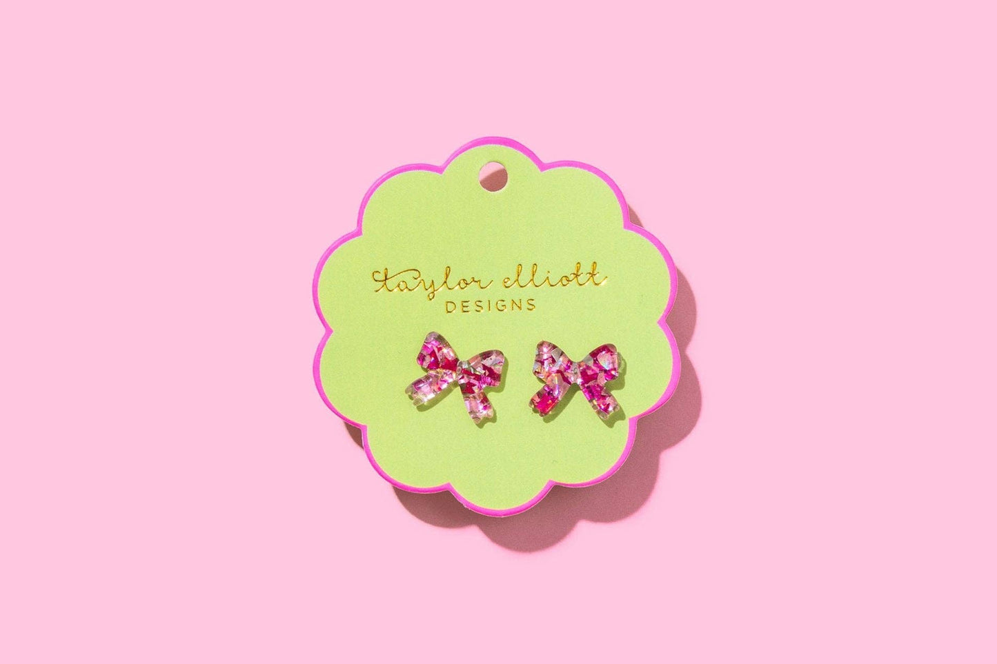 Pink Acrylic Ribbon Bow Stud Earrings