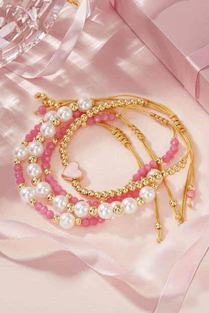 Valentine's Heart & Golden Beads Bracelet Set