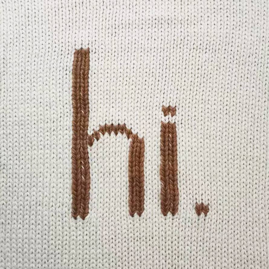 Hi Hand-Knit Baby Blanket - Pecan