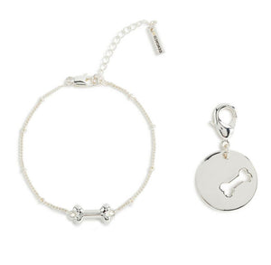 Collar Charm/Bracelet Set - Silver Bone