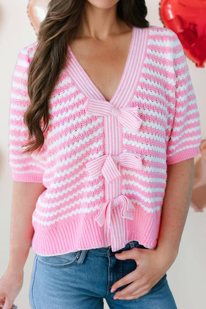 Stripe Bow Knot Valentine Knit Sweater