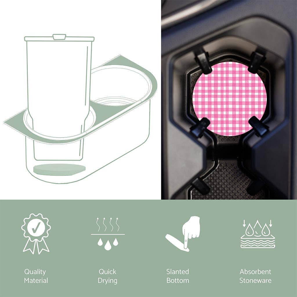 Pink Plaid Pattern Car Coaster