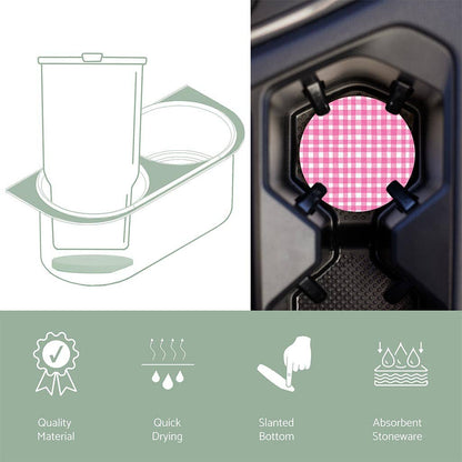 Pink Plaid Pattern Car Coaster