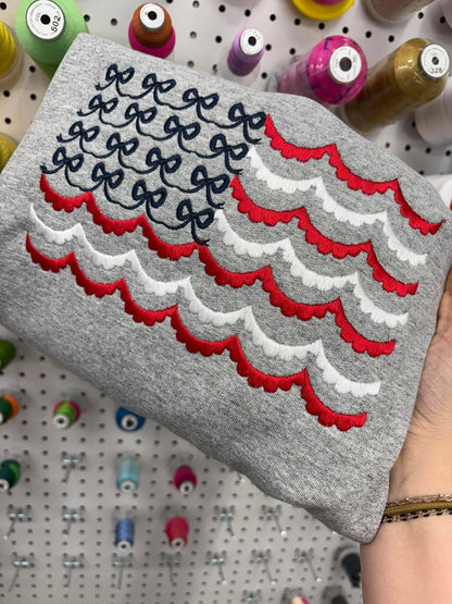 Embroidered Scalloped American Flag Sweatshirt