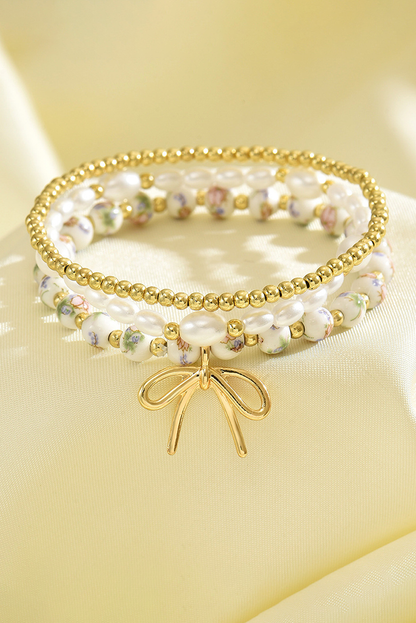 Bow Knot Beaded Triple Layer Bracelet Set