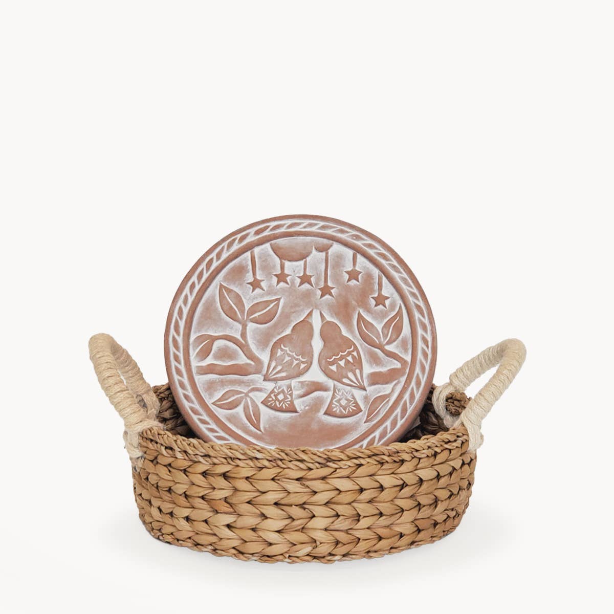 Round Handmade Bread Warmer & Wicker Basket - Lovebirds