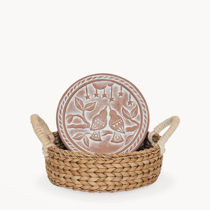 Round Handmade Bread Warmer & Wicker Basket - Lovebirds