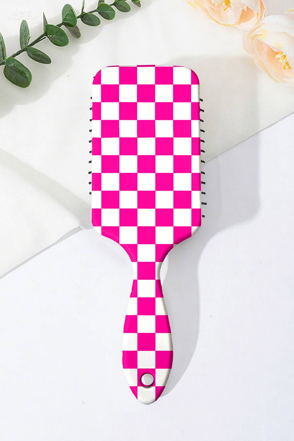 Checkered Air Cushion Hair Brush - Bright Pink