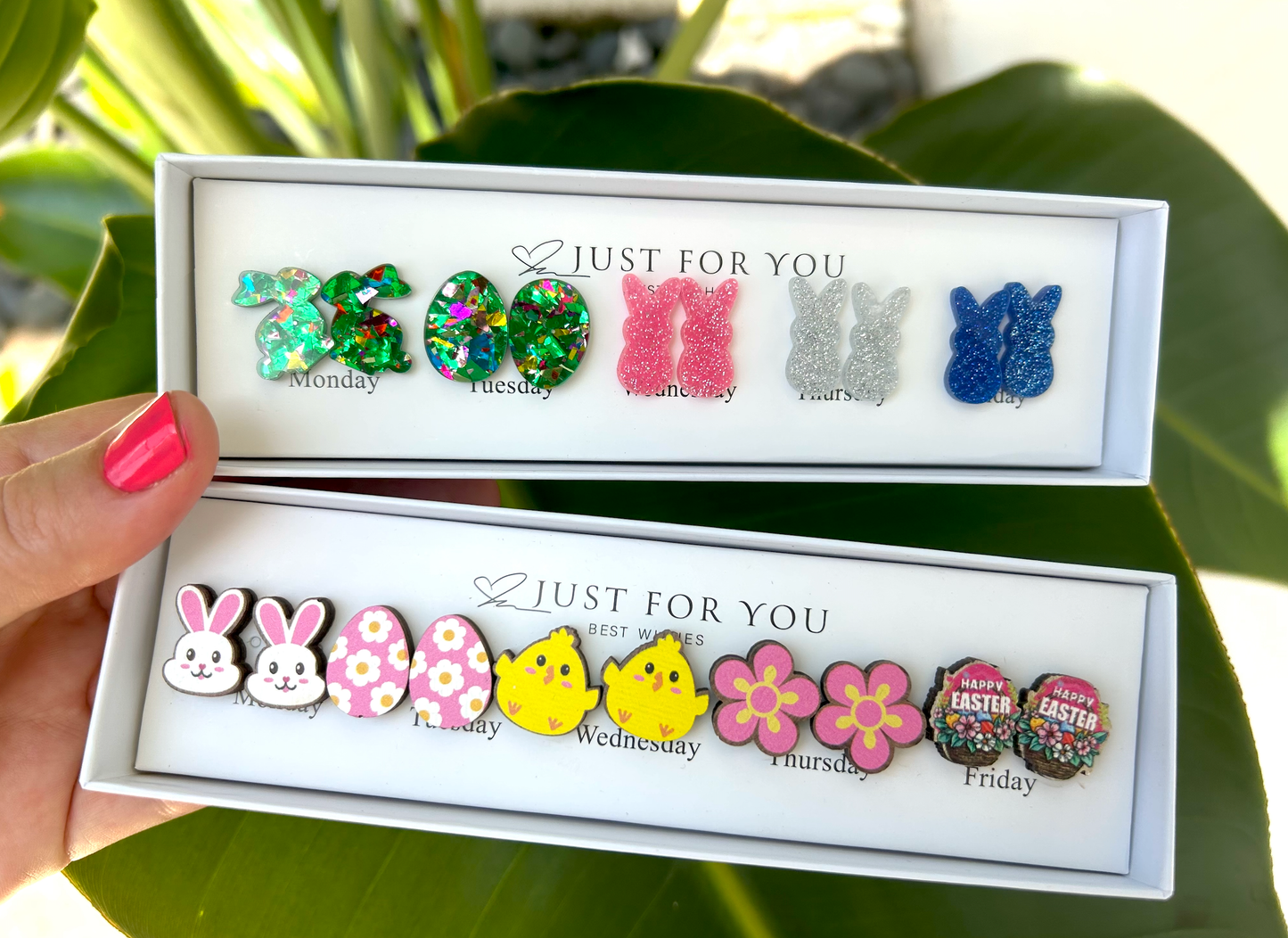 Just For You Earring Gift Box Set - Light Wood Easter Studs