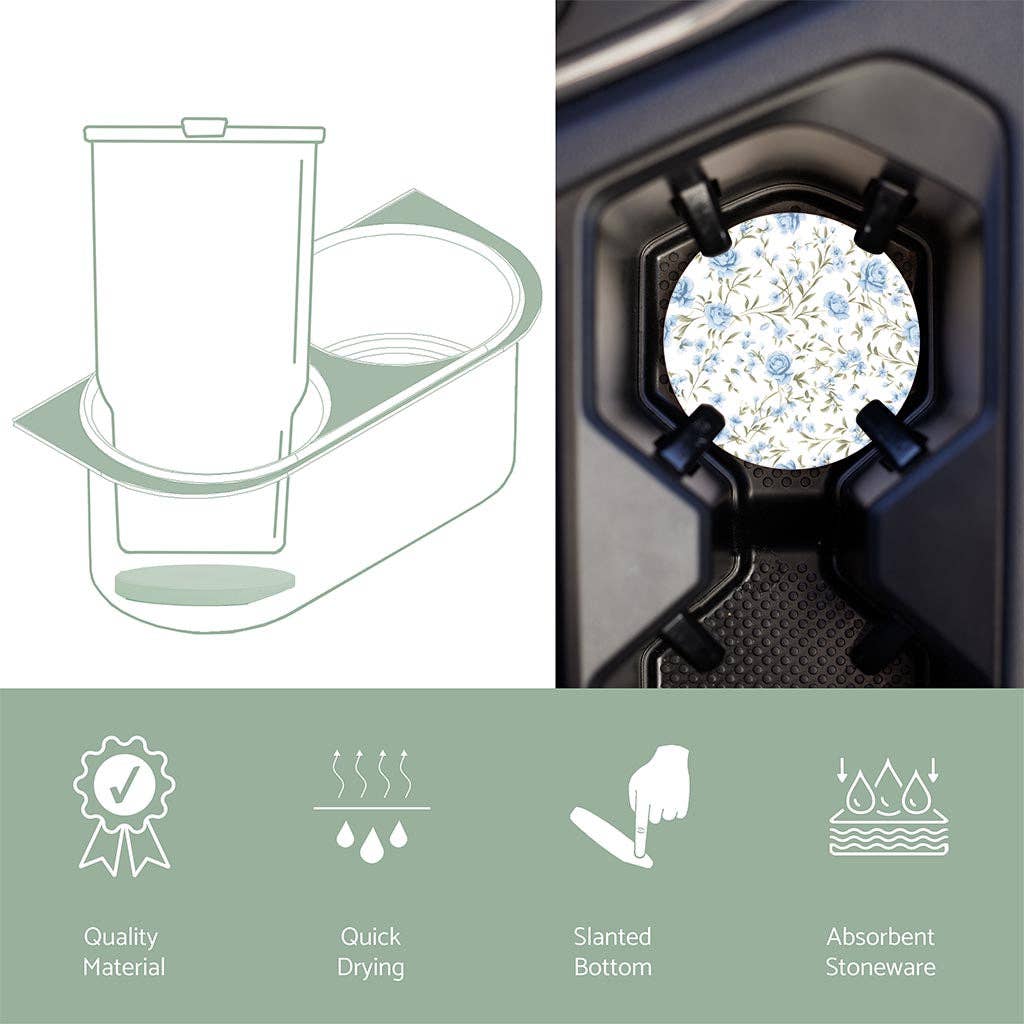 Blue Floral Pattern Car Coaster