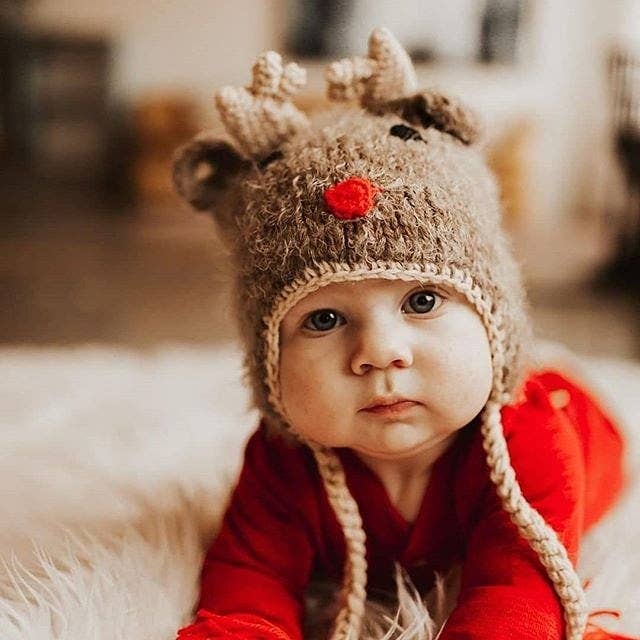 Knit Beanie Hat for Kids - Rudolph the Reindeer