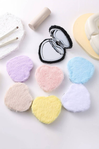 Fluffy Heart Mini Cosmetic Mirror