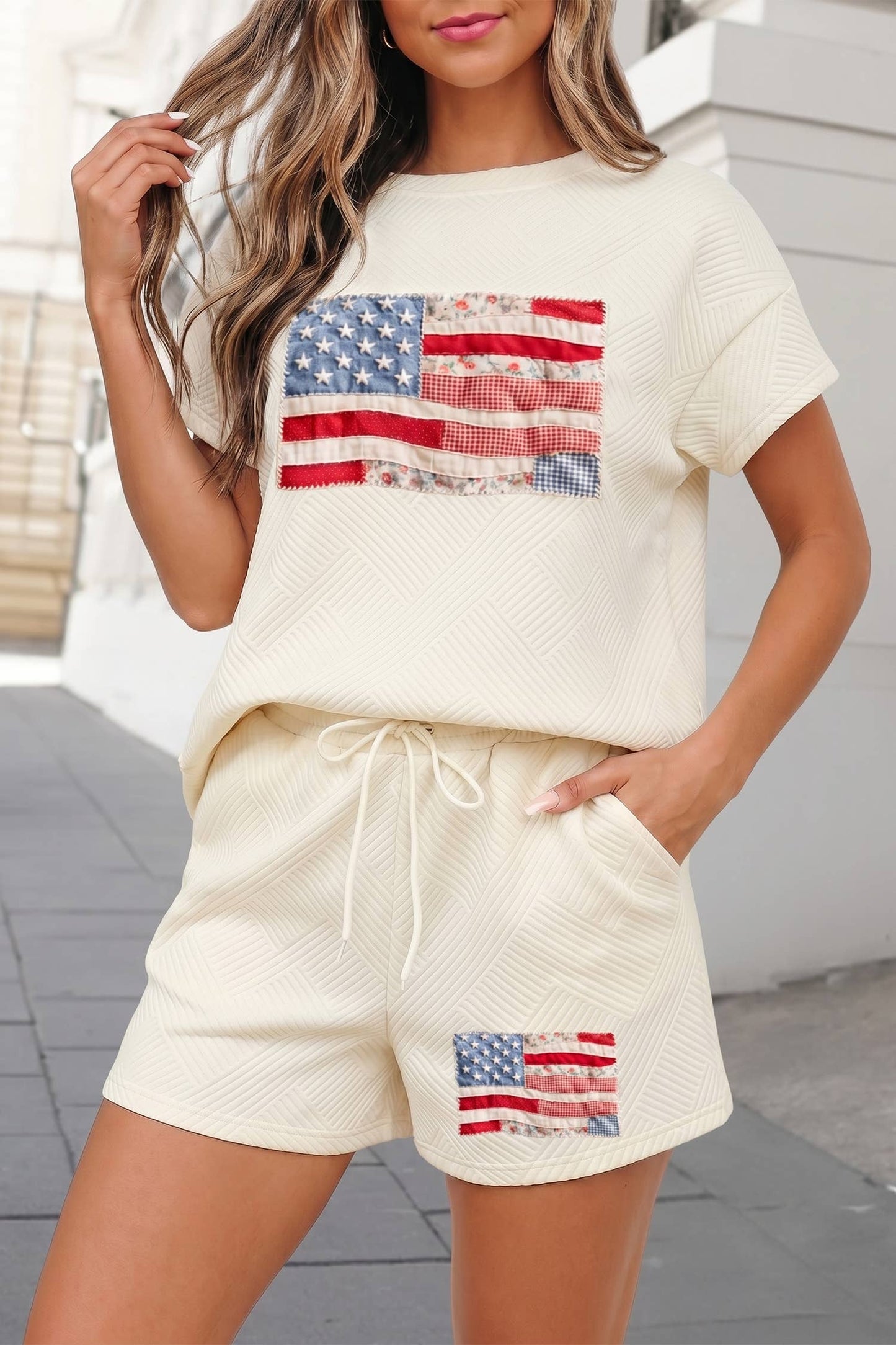 Textured USA Flag Graphic Shirt & Shorts Set