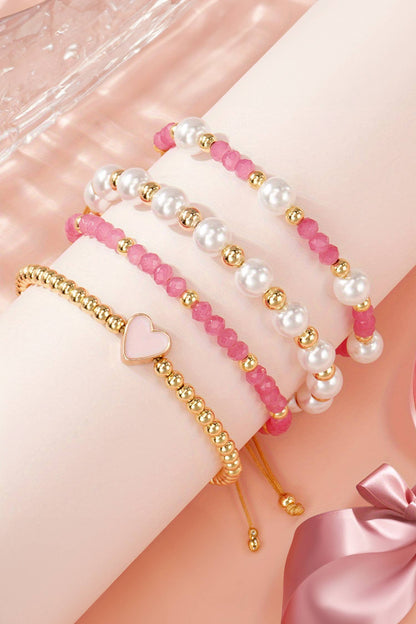 Valentine's Heart & Golden Beads Bracelet Set