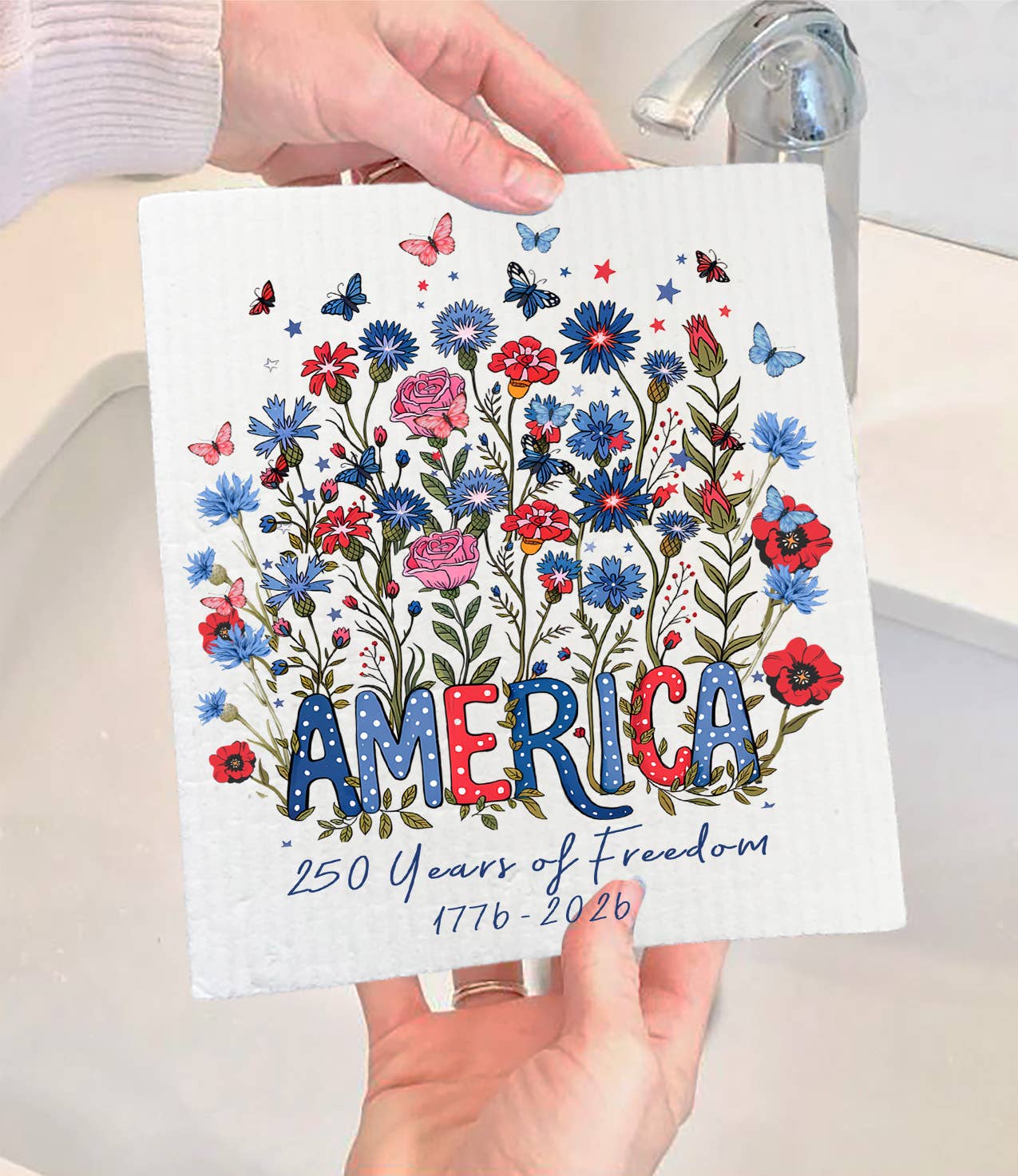 U.S. 250th Anniversary Flowers - Swedish Dishcloth