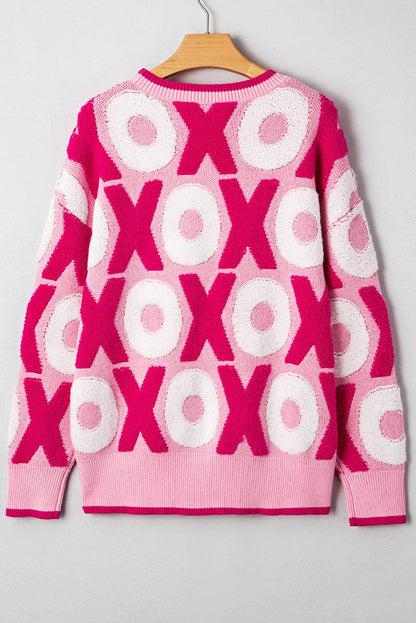 XOXO Pattern Drop Shoulder Sweater