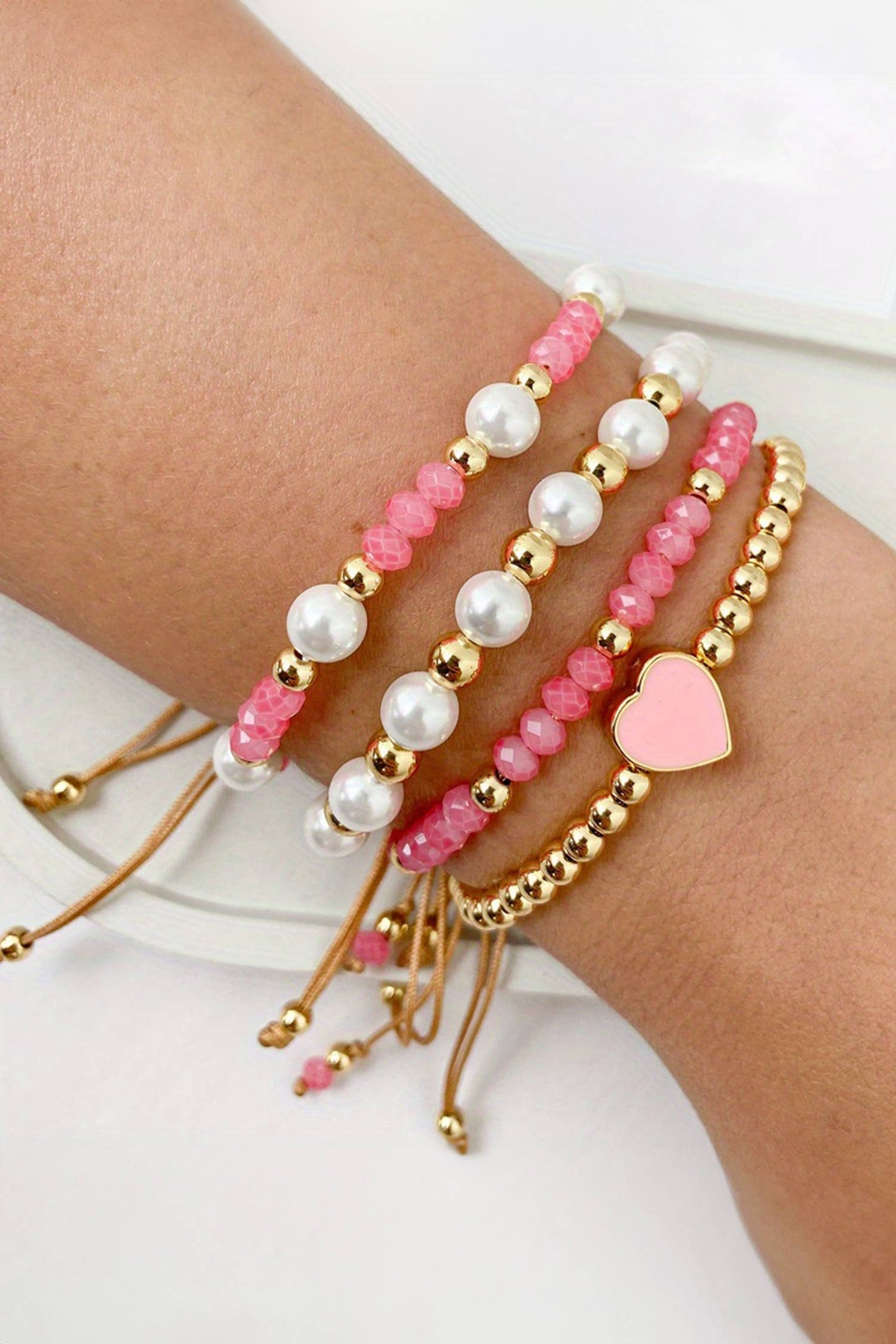Valentine's Heart & Golden Beads Bracelet Set