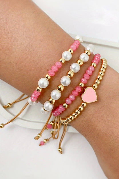Valentine's Heart & Golden Beads Bracelet Set
