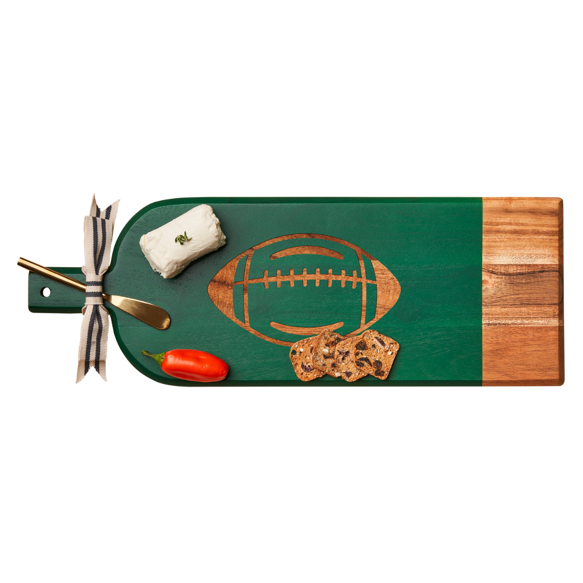 Acacia Bevel Board with Spreader - Football
