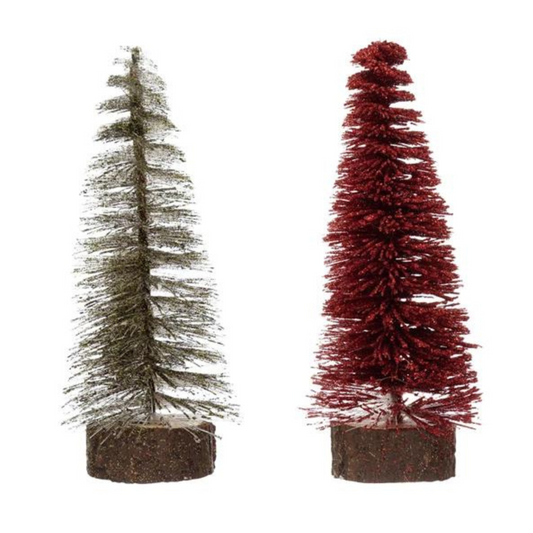 Bottle Brush Tree with Glitter and Wood Slice Base