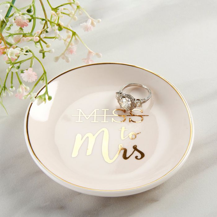 Miss to Mrs Ceramic Trinket Dish Pink with Gold Foil