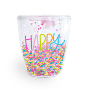 Glitter Stemless Wine Cup - Happy