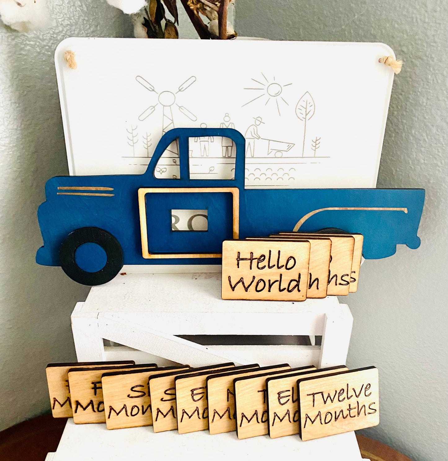 Wooden Baby Milestone Set - Blue Truck