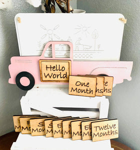 Wooden Baby Milestone Set - Pink Truck