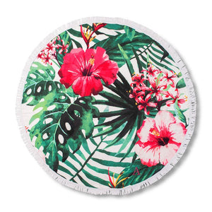 Round Beach Towel - Tropical Hibiscus Pattern