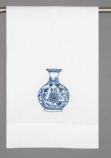 Chinoiserie Vases Embroidered Guest Towel