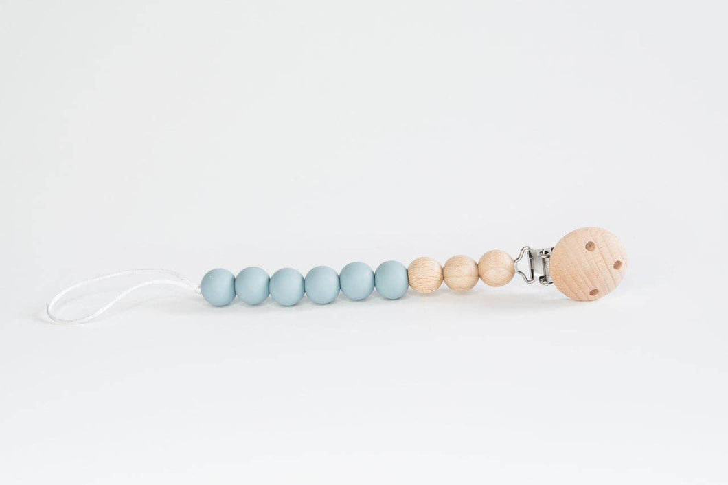 Duck Egg Blue Beaded Wooden & Silicone Pacifier Clip