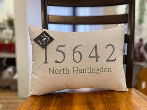 City & Zip Code Pillow - North Huntingdon