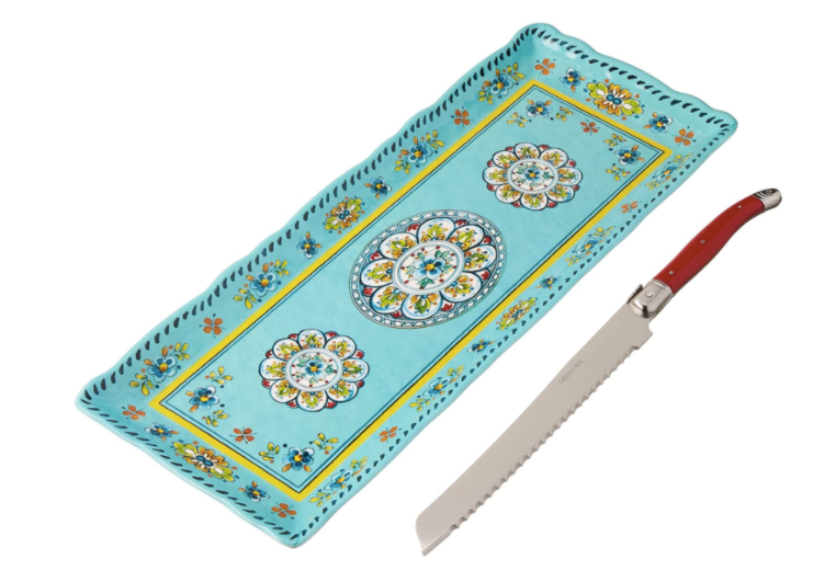 Baguette Tray & Bread Knife Gift Set, Turquoise