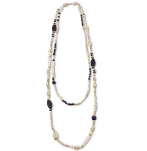 Two Strand Black and Ivory Bead Necklace