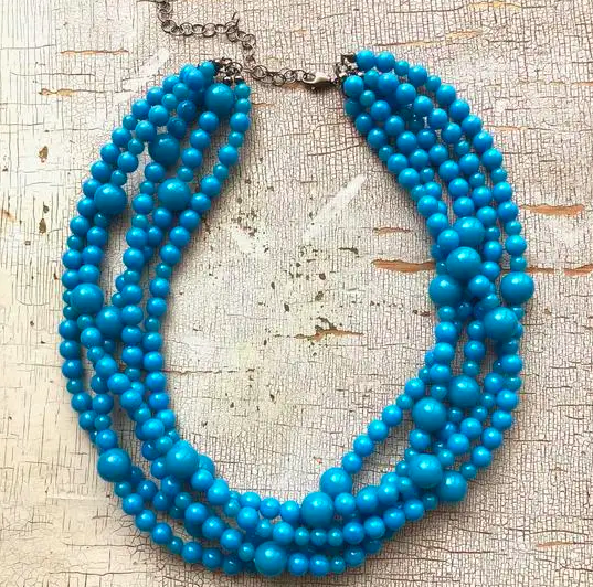 Bright Turquoise Blue Beaded Sylvie Necklace